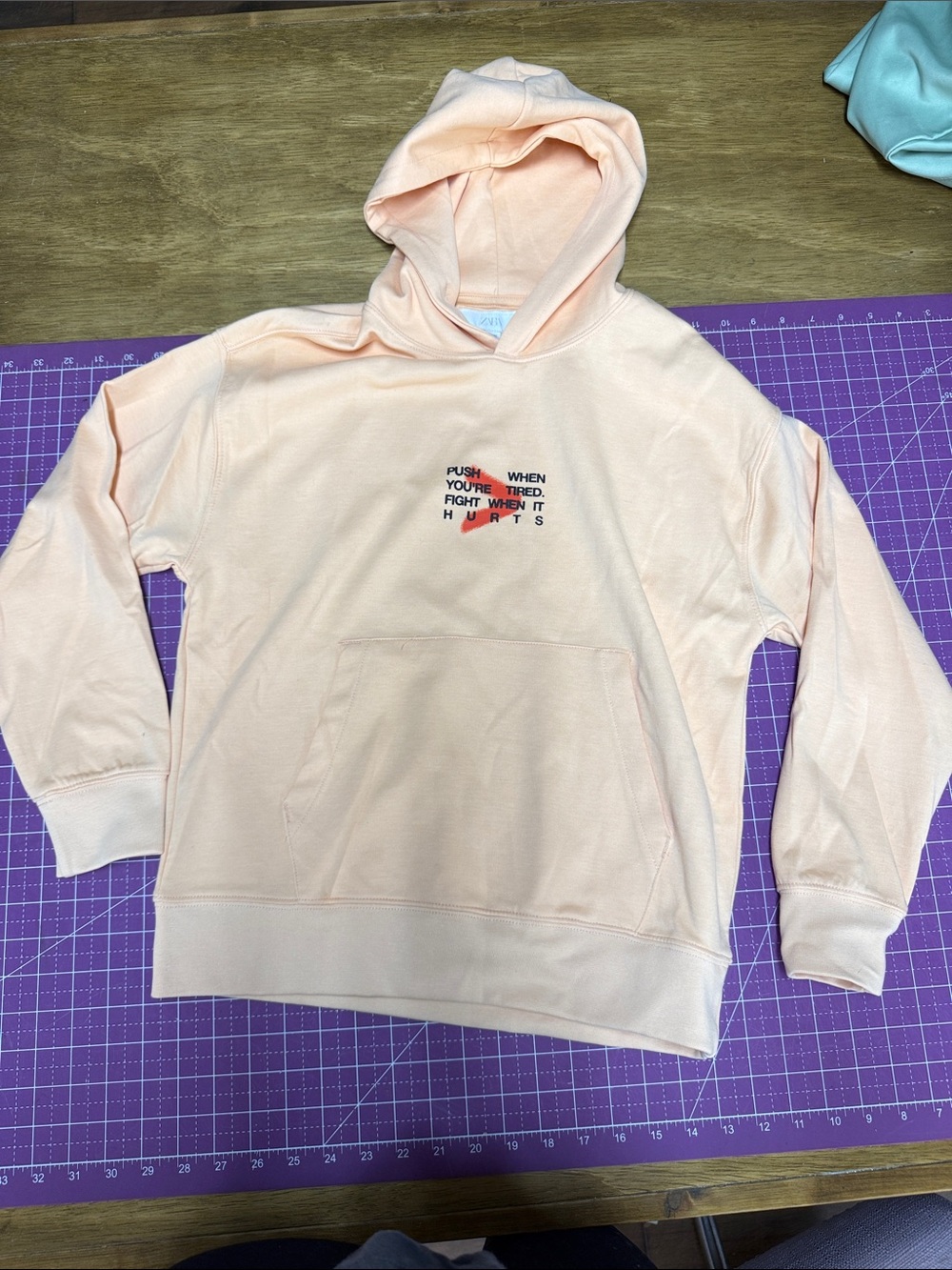 Zara Kids Crewneck Hoodie in Light Peach with Motivational Chest Print